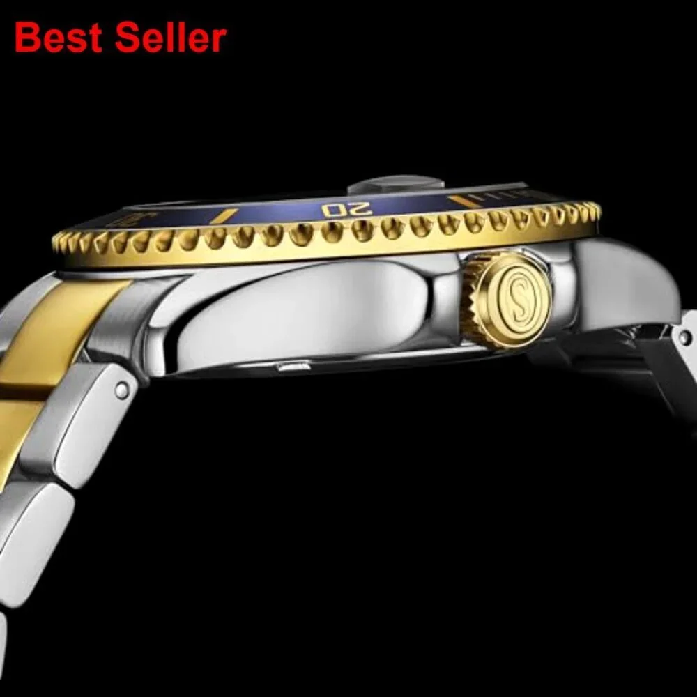 Men's Dive Watch Swiss Quartz Movement Stainless Steel Bracelet Water Resistant